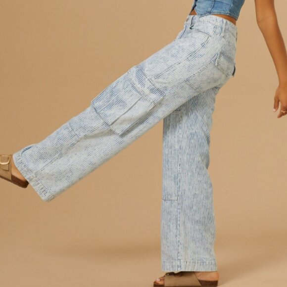 Altar'd State Denim - Altard State Blue Pinstripe Cargo Pants